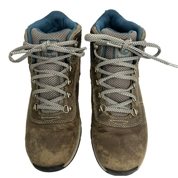 Timberland Women's 7.5 Med Mt. Maddsen Mid Waterproof Hiking Boots Brown Blue - Picture 2 of 14